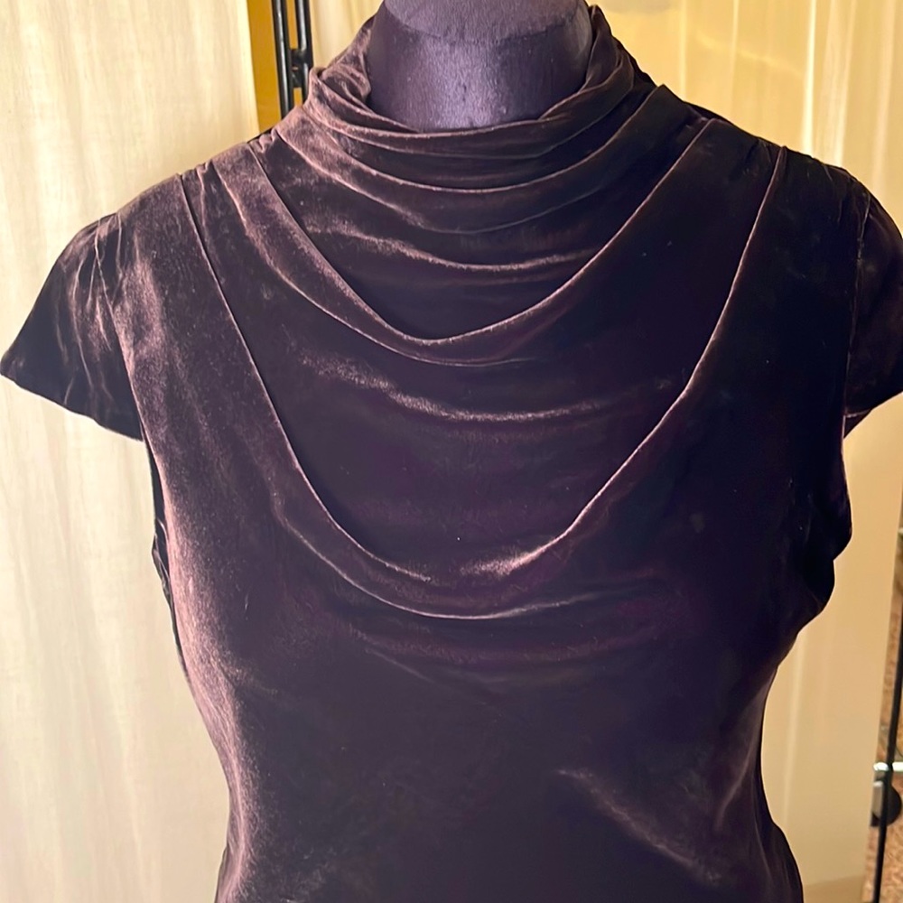 Brown velvet drape neck, cap sleeve blouse m, size 12